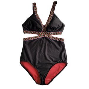 Lane Bryant Cacique Black Aztec Trim Swimsuit Size 18 Plus